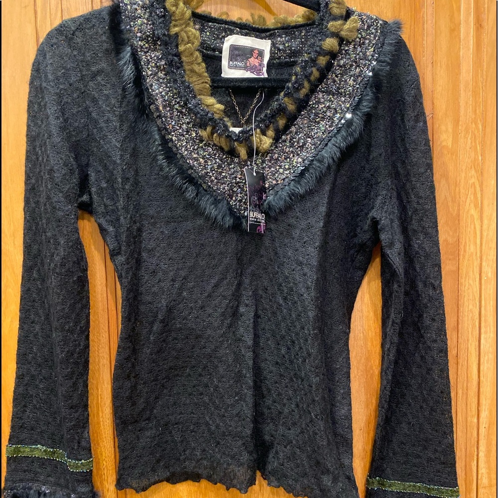 Buffalo brand sweater with sequins and faux fur
